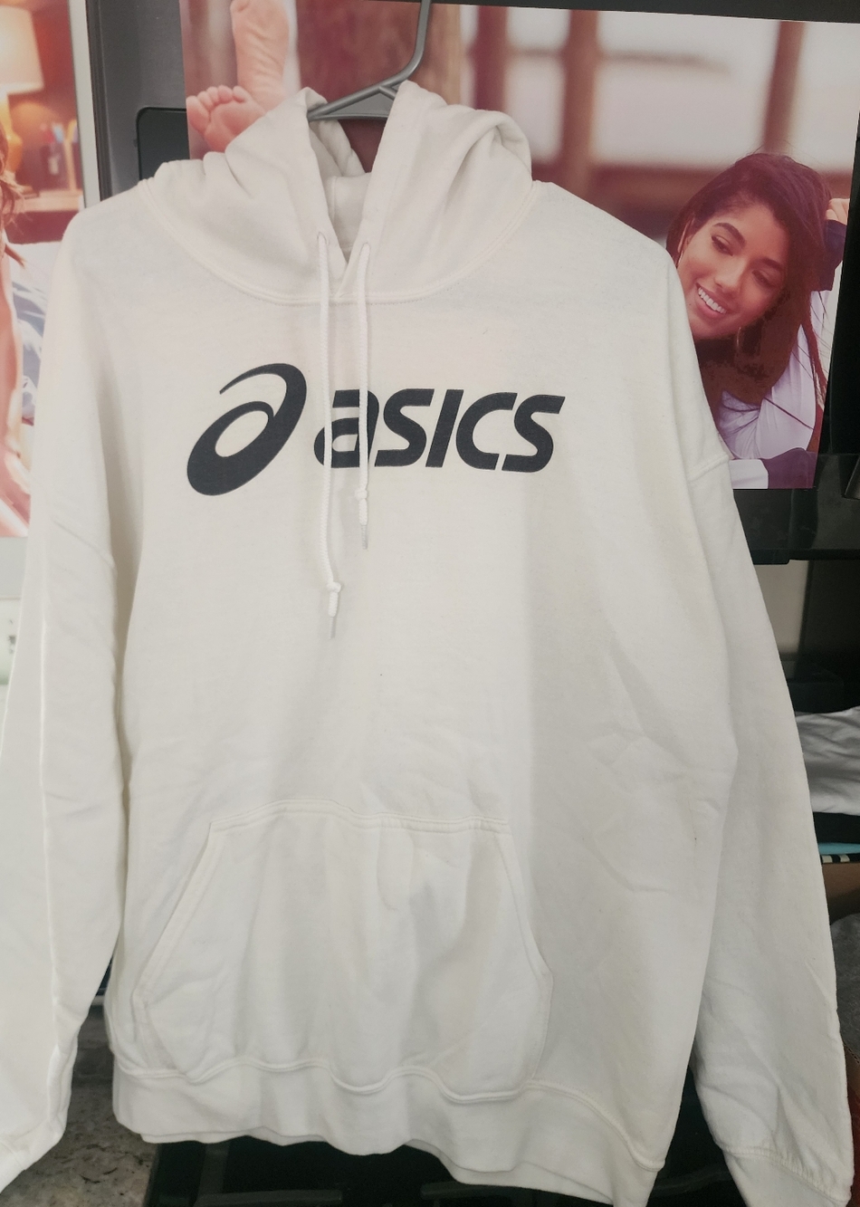 Asics Men's White Hoodie with Black Logo